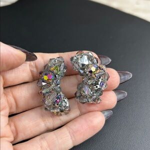 Vintage Gray AB Crystal Cluster Earrings